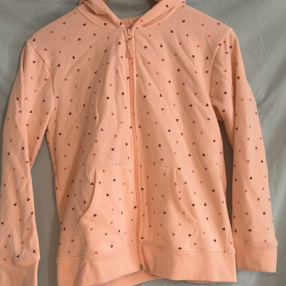 Girls Pink with Hearts Zip Up Sweatshirt